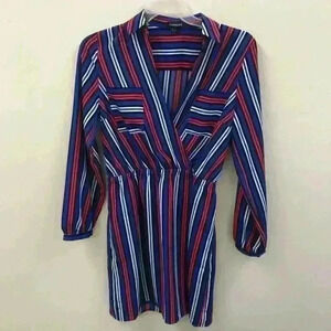 Express Red White Blue Lines Long Sleeves Dress
